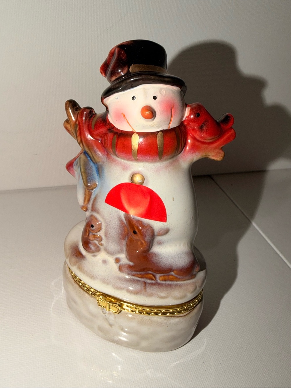 Holiday Ceramic Snowman Trinket Box